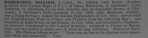 Robertson W LCpl 528044 14th London Regiment Obit De Ruvignys Roll Of Honour Vol 4