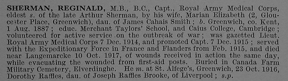 Sherman R Captain Royal Army Medical Corps Obit De Ruvignys Roll Of Honour Vol 4