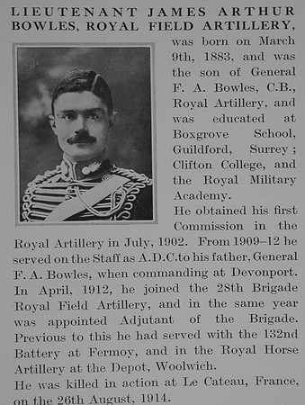 Bowles J A Lt Royal Field Artillery Obit Part 1 The Bond Of Sacrifice Vol 1