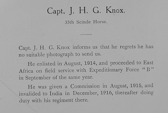 Knox J H G Captain Indian Army Record William Graham Company