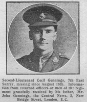 Gennings C 2nd Lt 7th East Surrey Regiment The Graphic 23rd Aug 1916