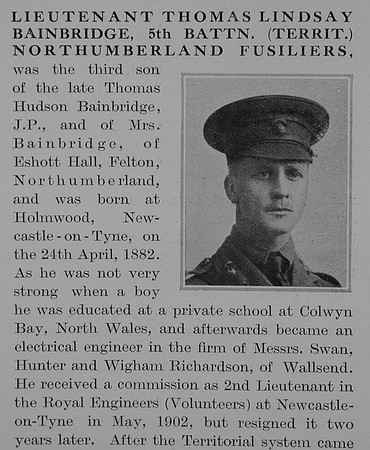 Bainbridge T L Lt 5th Northumberland Fusiliers Obit Part 1 The Bond Of Sacrifice Vol 2