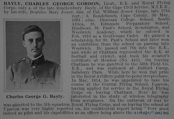 Bayly C G G Lt Royal Flying Corps Obituary Part 1 De Ruvignys Roll Of Honour Vol 1