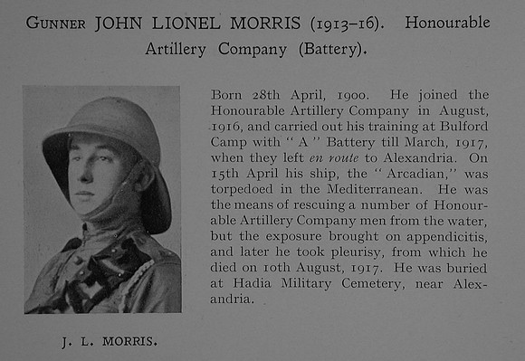 Morris J L Gnr 624617 3rd Honourable Artillery Company Obit Dulwich College Roll Of Honour