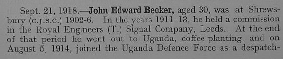Becker J E Lt Royal Engineers Obit Part 1 Shrewsbury School Roll Of Service