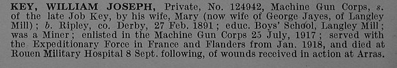 Key W J Pte 124942 Machine Gun Corps Obit Part 1 De Ruvignys Roll Of Honour Vol 4