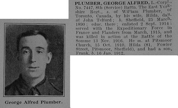 Plumber G A LCpl 7447 8th East Yorkshire Regiment Obit De Ruvignys Roll Of Honour Vol 5
