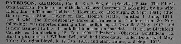 Paterson G Cpl 24893 6th Kings Own Scottish Borderers Obit De Ruvignys Roll Of Honour Vol 4