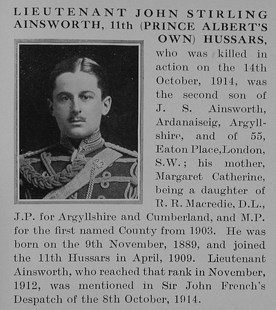 Ainsworth J S Lt 11th Hussars Obituary Bond Of Sacrifice Vol 1