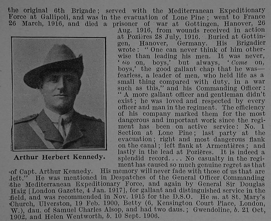 Kennedy A H Captain 23rd Australian Infantry Obit Part 2 De Ruvignys Roll Of Honour Vol 4