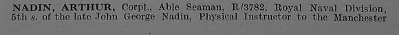 Nadin A Cpl R/3783 Drake Bn. R.N. Div Royal Naval Volunteer Reserve Obit Part 1 De Ruvignys Roll Of Honour Vol 4