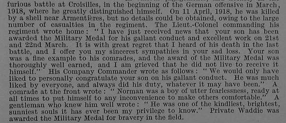 Waddie J N Pte MM 40427 16th Royal Scots Obit Part 2 De Ruvignys Roll Of Honour Vol 4
