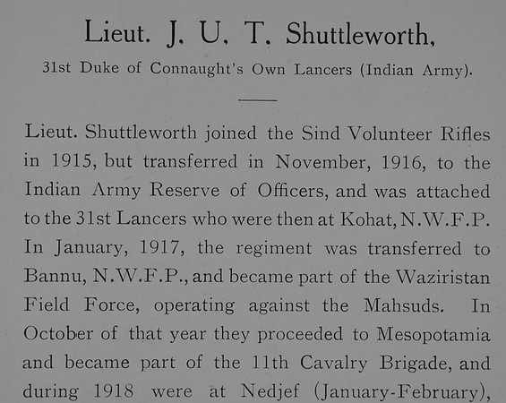 Shuttleworth J U T Lt Indian Army Record Part 1 William Graham Company