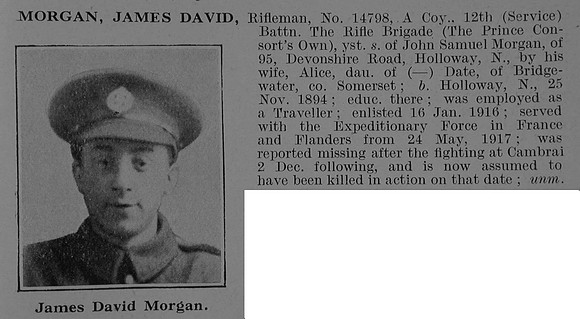 Morgan J D Rfn 14798 12th Rifle Brigade Obit De Ruvignys Roll Of Honour Vol 5