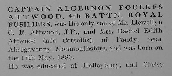 Attwood A F Captain 4th Royal Fusiliers Obit Part 1 The Bond Of Sacrifice Vol 1