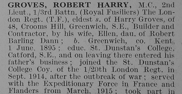 Groves R H 2nd Lt 3rd Royal Fusiliers Obit Part 1 De Ruvignys Roll Of Honour Vol 3