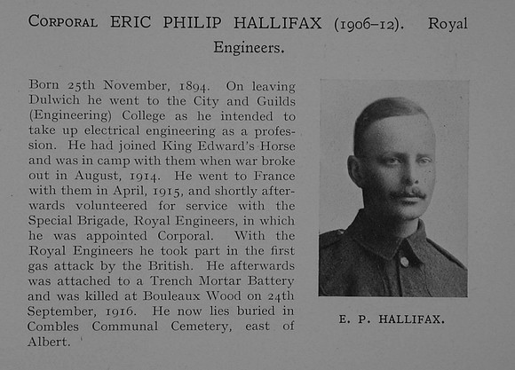 Hallifax E P Cpl 94093 Royal Engineers Obit Dulwich College Roll Of Honour