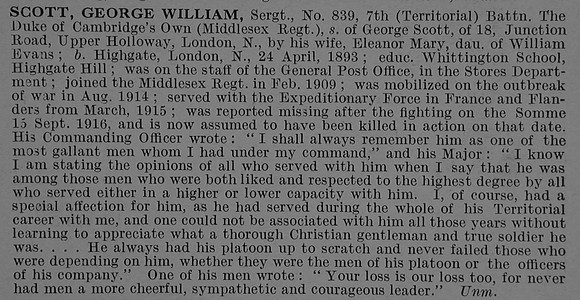 Scott G W Sergt 839 7th Middlesex Regiment Obit De Ruvignys Roll Of Honour Vol 4