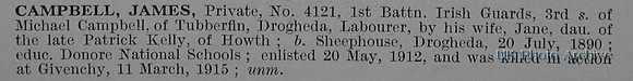 Campbell J Pte 4121 1st Irish Guards Short Obituary De Ruvignys Roll Of Honour Vol 1