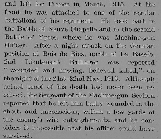 Ballinger F A 2nd Lt 4th Kings Liverpool Regiment Obit Part 3 The Bond Of Sacrifice Vol 2