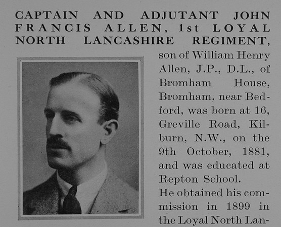 Allen J F Captain 1st Loyal North Lancs Regiment Obit Part 1 The Bond Of Sacrifice Vol 1