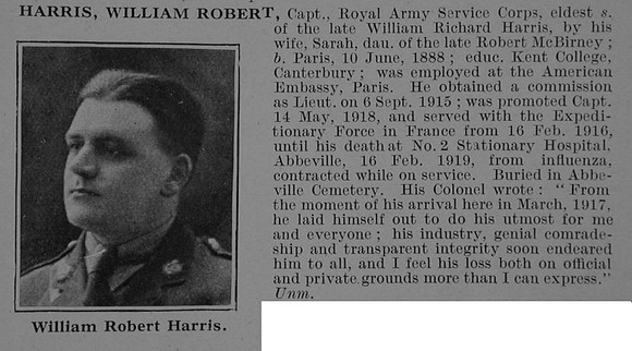 Harris W R Captain Army Service Corps Obit De Ruvignys Roll Of Honour Vol 5