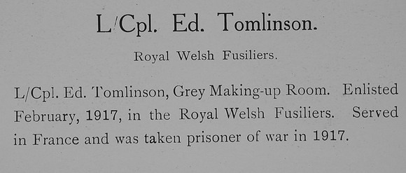 Tomlinson E LCpl Royal Welsh Fusiliers Record William Graham Company