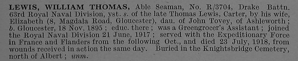 Lewis W Able Seaman R/3704 Drake Bn. R.N. Div. Royal Naval Volunteer Reserve Obit De Ruvignys Roll Of Honour Vol 4