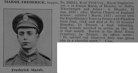 Marsh F Sapper 262615 Royal Engineers Obit De Ruvignys Roll Of Honour Vol 5