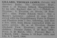 Gillard T J Pte 9th Devonshire Regiment Obit De Ruvignys Roll Of Honour Vol 3
