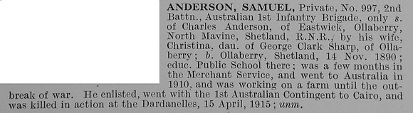 Anderson S Pte 997 2nd Australian Infantry Obit