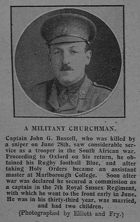 Bussell J G Captain 7th Royal Sussex Regiment The Graphic 7th July 1915