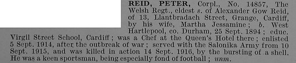 Reid P Cpl 14857 11th Welsh Regiment Obit De Ruvignys Roll Of Honour Vol 4