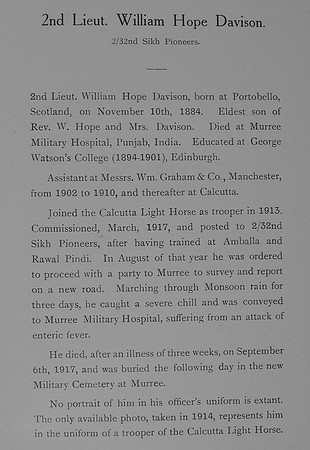 Davison W H 2nd Lt Indian Army Obit William Graham Company Roll Of Honour