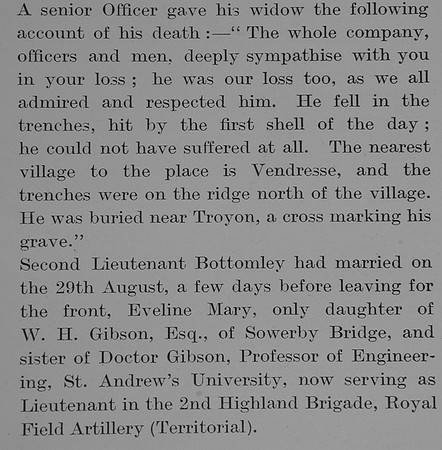 Bottomley T R 2nd Lt 1st East Yorks Regiment Obit Part 4 The Bond Of Sacrifice Vol 1