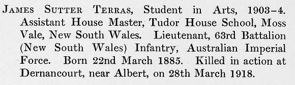 Terras J S Lt 63rd AIF Obit St Andrews University Roll Of Honour