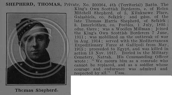 Shepherd T Pte 200364 4th Kings Own Scottish Borderers Obit De Ruvignys Roll Of Honour Vol 4