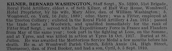 Kilner B W Staff Sergt 52200 Royal Field Artillery Obit De Ruvignys Roll Of Honour Vol 4