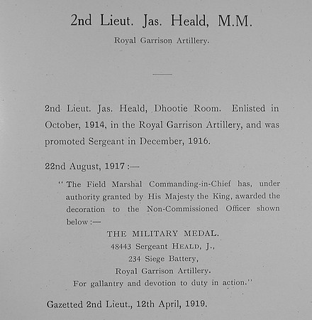 Heald J 2nd Lt MM Royal Garrison Artillery Obit William Graham Co Roll Of Honour