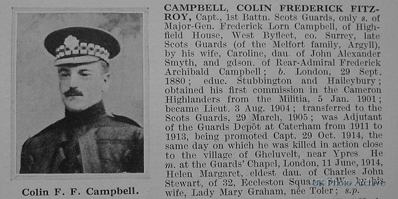 Campbell C F F Captain 1st Scots Guards Obituary De Ruvignys Roll Of Honour Vol 1