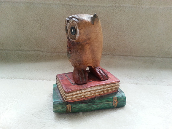 Wooden Owl Sitting On Books By Transomnia