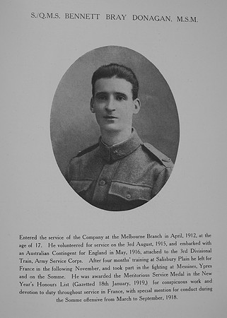 Donagan B B QMS MSM Australian Army Service Corps Northern Assurance Co War Record