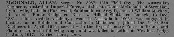 McDonald A Sergt 3987 Australian Engineers Obit De Ruvignys Roll Of Honour Vol 4