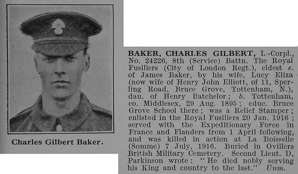 Baker C G L/Cpl 8th Royal Fusiliers Obit De Ruvignys Roll Of Honour Vol 4