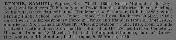 Rennie S Sapper 471441 Royal Engineers Obit De Ruvignys Roll Of Honour Vol 4