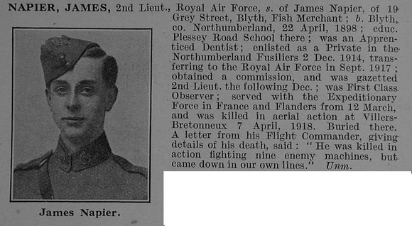Napier J 2nd Lt Royal Air Force Obit De Ruvignys Roll Of Honour Vol 4