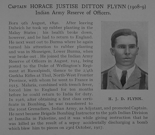 Flynn H J D Captain Indian Army Obit Dulwich College Roll Of Honour