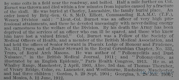Burnet R Lt Col Royal Army Medical Corps Obituary Part 2 De Ruvignys Roll Of Honour Vol 1