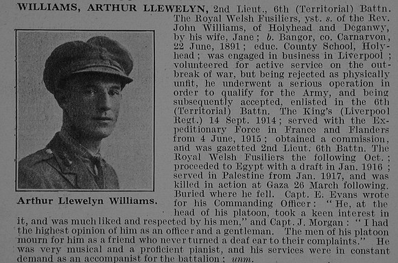 Williams A L 2nd Lt 6th Royal Welsh Fusiliers Obit De Ruvignys Roll Of Honour Vol 3