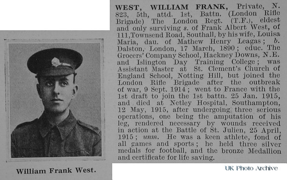 West W F Pte 5th London Regt Obit De Ruvignys Roll Of Honour Vol 1